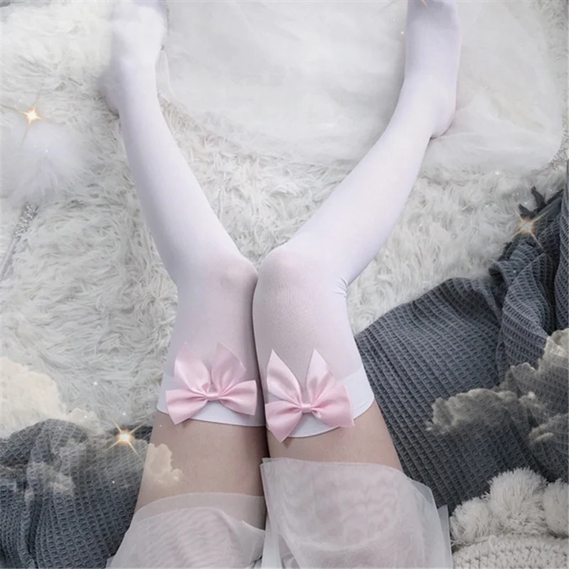 Sexy Women's Hosiery Pink Bow  – Thigh High Sock Stay Up recenzja i cena