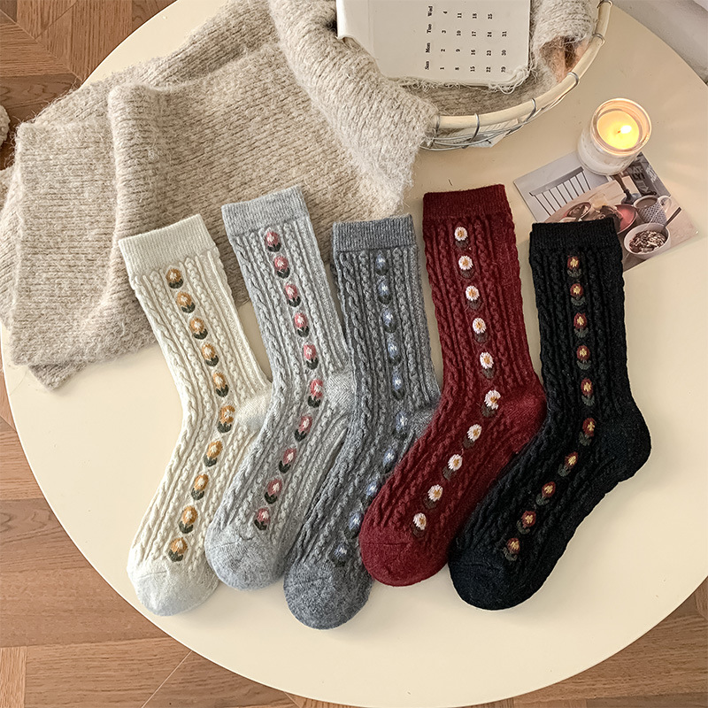 Korean Sweet Floral Wool Mid-C – Boot Sock Slouchy recenzja i cena