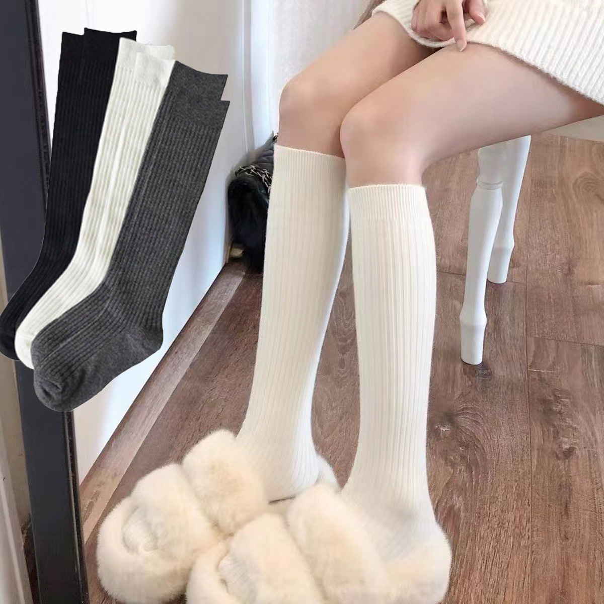 1 Pair Women's Black & White & – Boot Sock Slouchy recenzja i cena